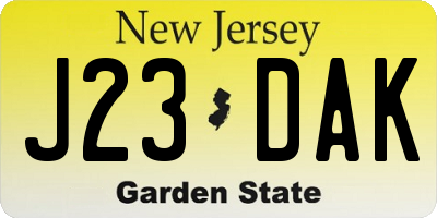 NJ license plate J23DAK