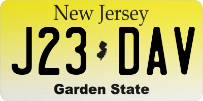 NJ license plate J23DAV