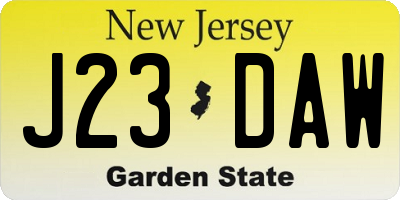 NJ license plate J23DAW