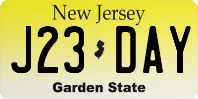 NJ license plate J23DAY