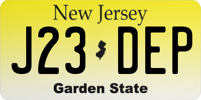 NJ license plate J23DEP
