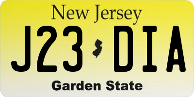 NJ license plate J23DIA