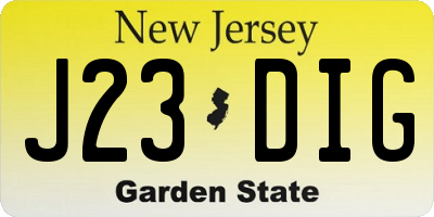 NJ license plate J23DIG