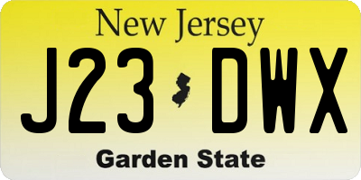 NJ license plate J23DWX