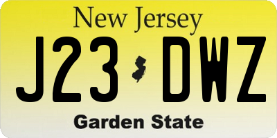 NJ license plate J23DWZ