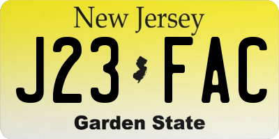 NJ license plate J23FAC