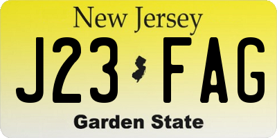 NJ license plate J23FAG