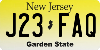 NJ license plate J23FAQ