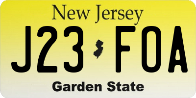NJ license plate J23FOA