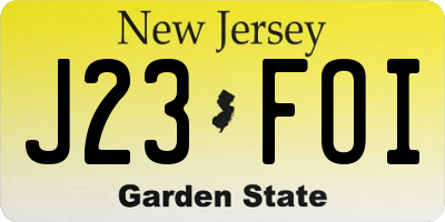 NJ license plate J23FOI