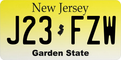 NJ license plate J23FZW