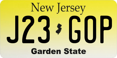 NJ license plate J23GOP