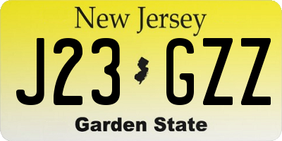 NJ license plate J23GZZ