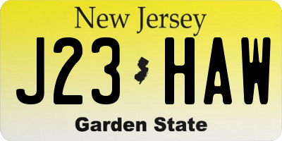 NJ license plate J23HAW