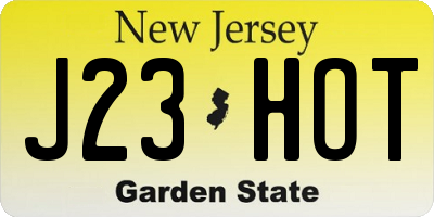 NJ license plate J23HOT
