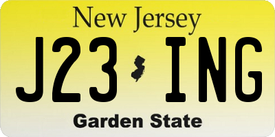 NJ license plate J23ING