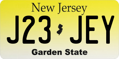 NJ license plate J23JEY