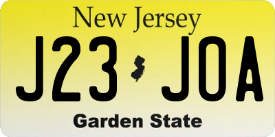 NJ license plate J23JOA