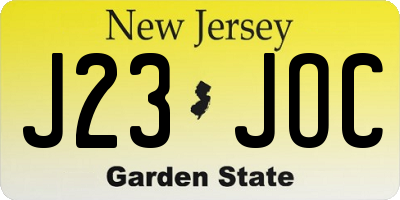 NJ license plate J23JOC