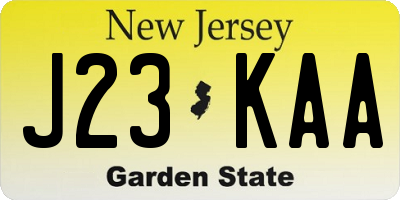 NJ license plate J23KAA