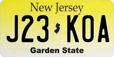 NJ license plate J23KOA