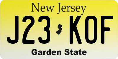 NJ license plate J23KOF