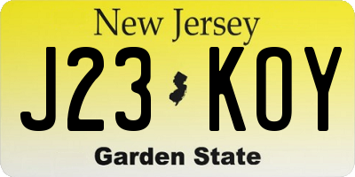 NJ license plate J23KOY