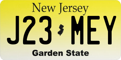 NJ license plate J23MEY