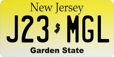 NJ license plate J23MGL
