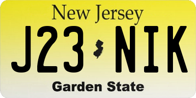 NJ license plate J23NIK
