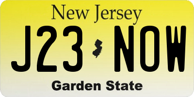 NJ license plate J23NOW