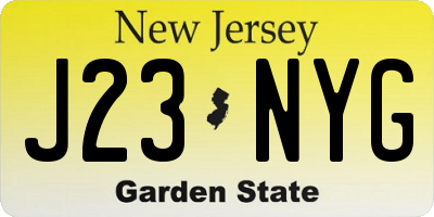 NJ license plate J23NYG
