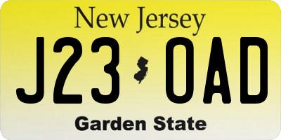 NJ license plate J23OAD