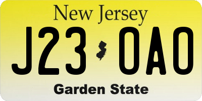 NJ license plate J23OAO