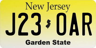 NJ license plate J23OAR