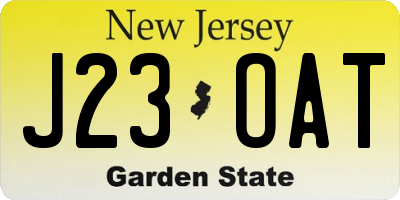 NJ license plate J23OAT