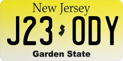 NJ license plate J23ODY