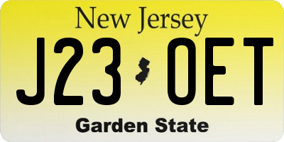 NJ license plate J23OET