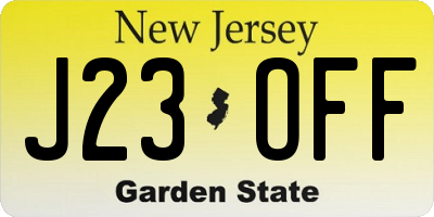 NJ license plate J23OFF