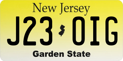 NJ license plate J23OIG