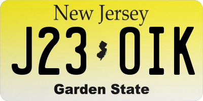 NJ license plate J23OIK