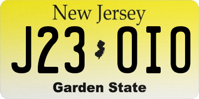 NJ license plate J23OIO