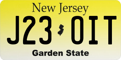 NJ license plate J23OIT
