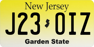NJ license plate J23OIZ