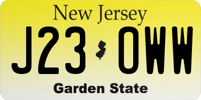 NJ license plate J23OWW