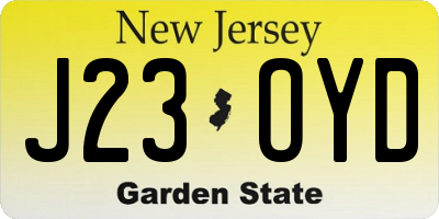 NJ license plate J23OYD
