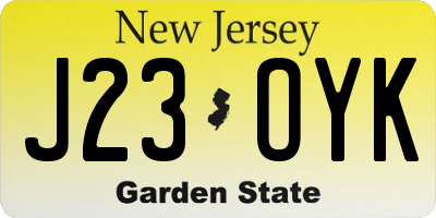 NJ license plate J23OYK