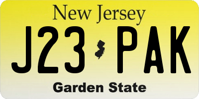 NJ license plate J23PAK