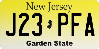 NJ license plate J23PFA