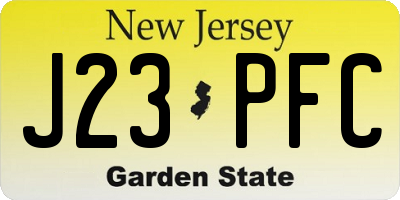 NJ license plate J23PFC
